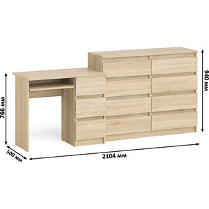 Комплект СВК Мори Стол компьютерный МС-6 правый + Комод МК1200.8, цвет дуб сонома