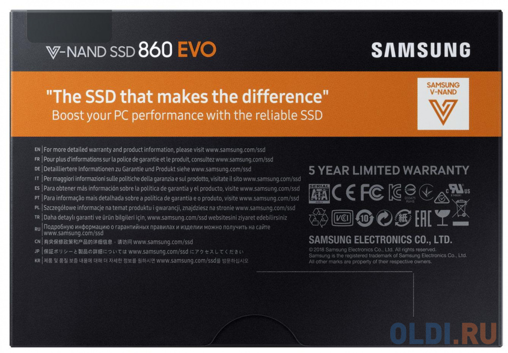 Твердотельный накопитель SSD 2.5" 500 Gb Samsung 860 EVO Read 550Mb/s Write 520Mb/s 3D NAND TLC MZ-76E500BW