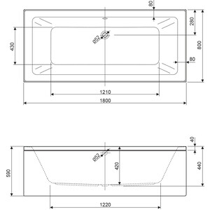 Акриловая ванна Cezares Plane Mini 180х80 с каркасом (PLANE MINI-180-80-42-W37, EMP-180-80-MF-R)