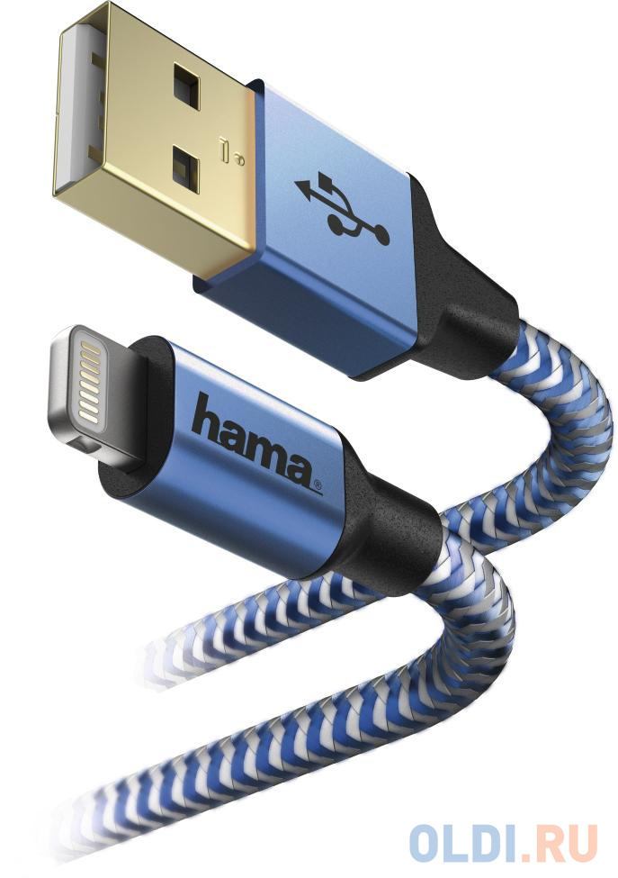 Кабель Lightning 1.5м HAMA Reflective круглый синий