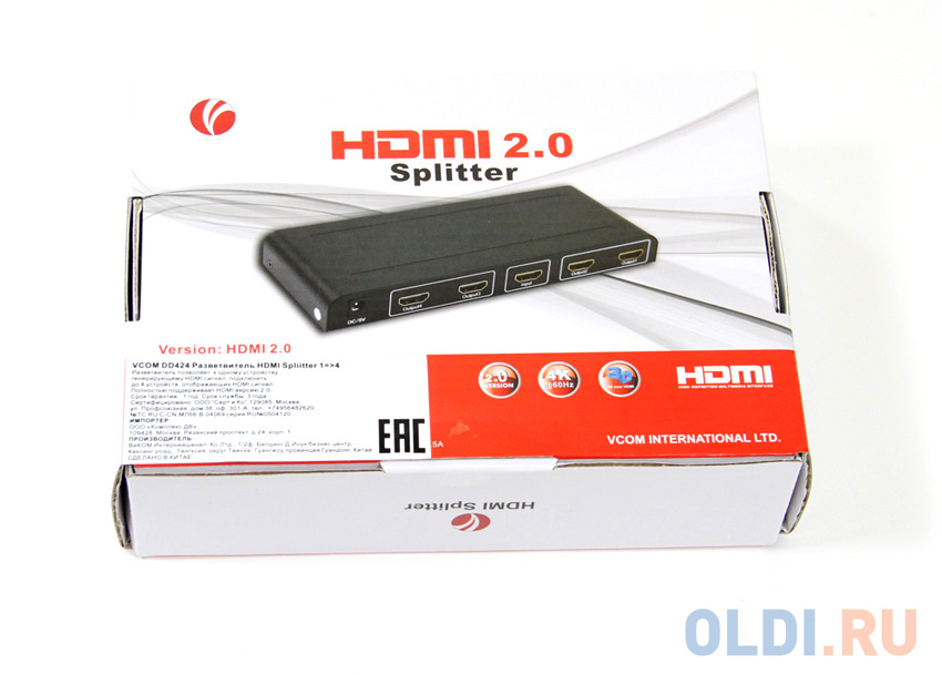 Разветвитель HDMI Spliitter 1=4 2.0v, 4K/60Hz, VCOM <DD424