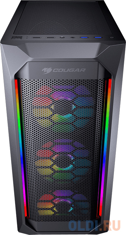 Cougar MX410 Mesh-G RGB, 4x 120mm ARGB fan + HUB, без БП, боковое окно, чёрный, ATX в Москвe