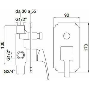 Смеситель для ванны Cezares Olimp (OLIMP-VDIM-01-L)