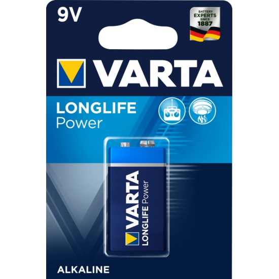Батарея Varta Longlife Power, крона (6LR61/6LF22/1604A/6F22), 9V, 1 шт. (04922121411)