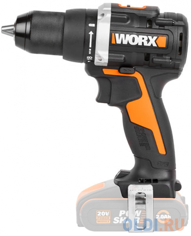 Дрель-шуруповерт аккумуляторная WORX WX102.9, 20В, 60Нм, бесщеточная, без АКБ и ЗУ