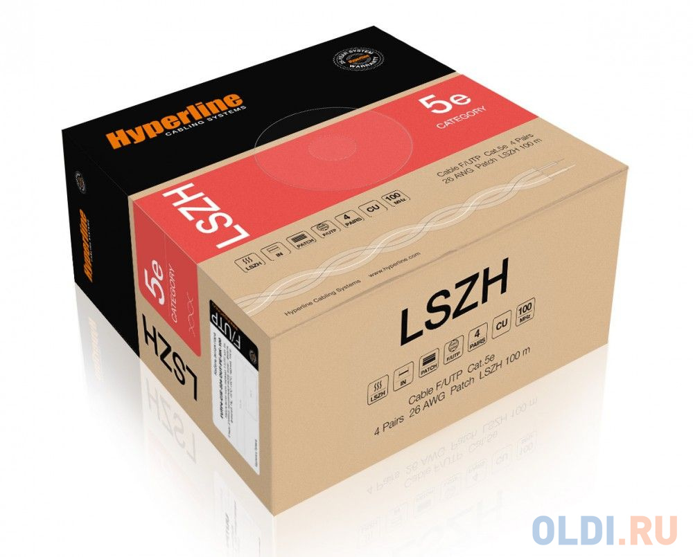 Кабель информационный Hyperline FUTP4-C5E-P26-IN-LSZH-WH-100 кат.5E F/UTP 4X2X26AWG LSZH внутренний 100м белый