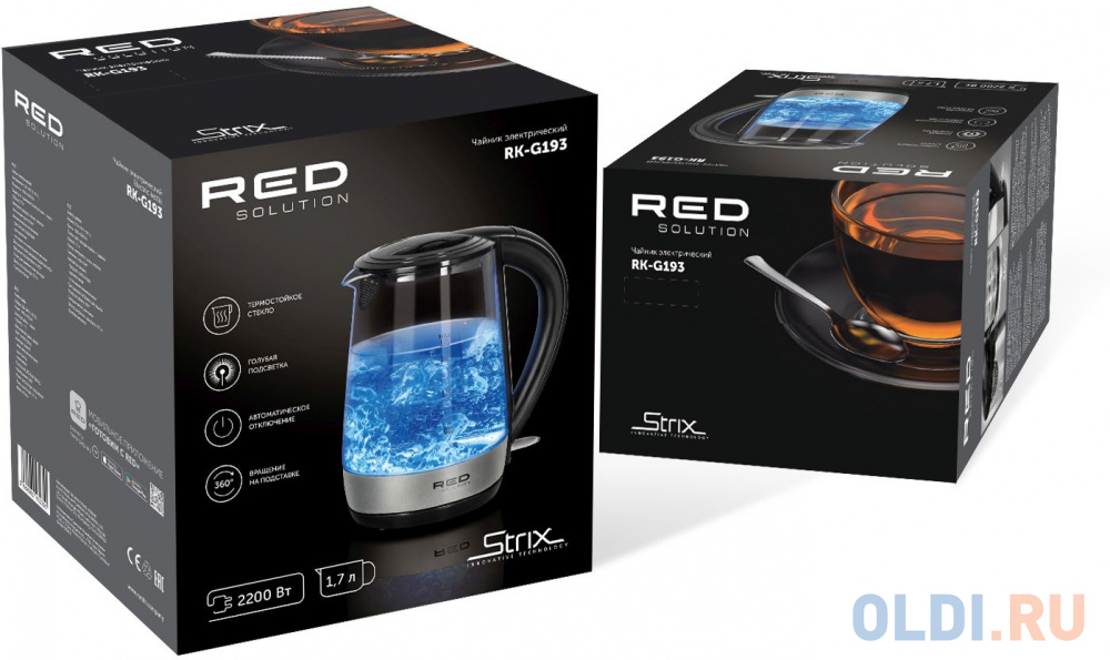 Чайник электрический Red Solution RK-G193 1.7л. 2200Вт черный (корпус: стекло)