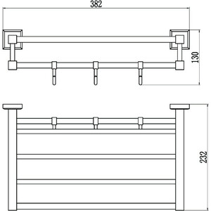 Полка для полотенец Savol серия 95 40 см, 4 крючка, хром (S-409544)