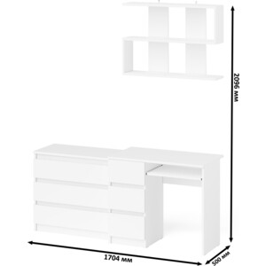 Стол компьютерный СВК Мори МС-6 левый + Комод МК800.1 + Полка 900, цвет белый (1027647)
