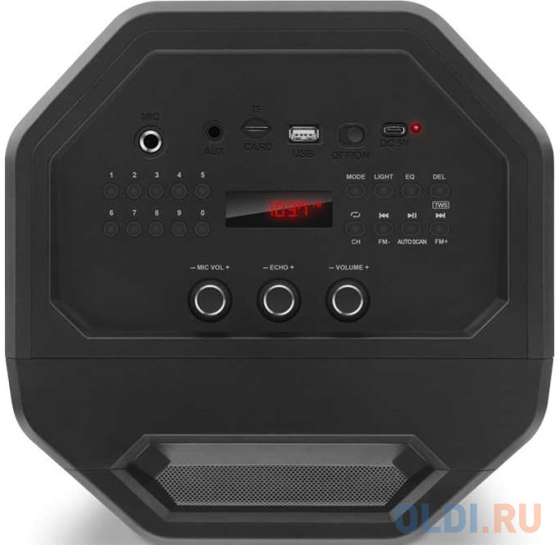 Мобильные колонки SVEN PS-650 2.0 чёрные (2x25W, mini Jack, USB Type-C, USB flash, Bluetooth, FM, micro SD, ПДУ, 4000 мA, LED подсветка)