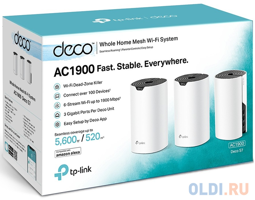 Wi-Fi система TP-LINK Deco S7(3-pack) 802.11aс 1300Mbps 2.4 ГГц 5 ГГц 3xLAN белый в Москвe