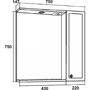 Зеркальный шкаф Runo Римини 75х75 правый, белый (00-00001257)