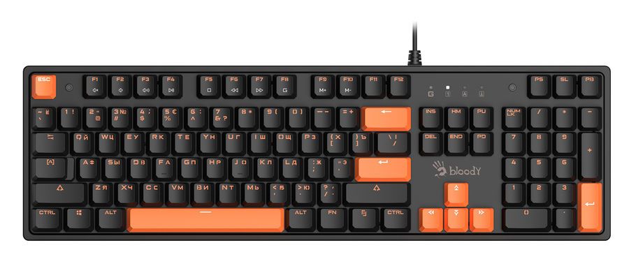 Клавиатура проводная Bloody S510, механическая, Bloody BLMS RED, подсветка, USB, черный/оранжевый (S510)