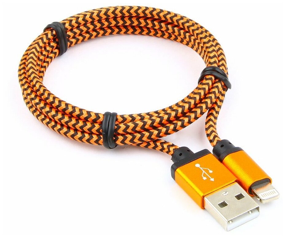 Кабель USB2.0(Am)-Lightning(8-pin), Cablexpert, 1m, оранжевый, нейлоновая оплетка, алюминиевые разъемы (CC-ApUSB2oe1m)