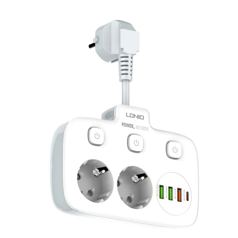 Сетевой разветвитель Ldnio SE2435 2 Sockets 4xUSB 2500W White LD_D0417