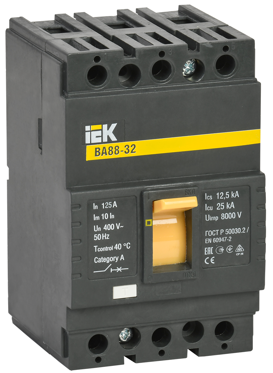 Выключатель автоматический IEK ВА88-32 трехполюсный (3P/3П) 125A 25кА (SVA10-3-0125)