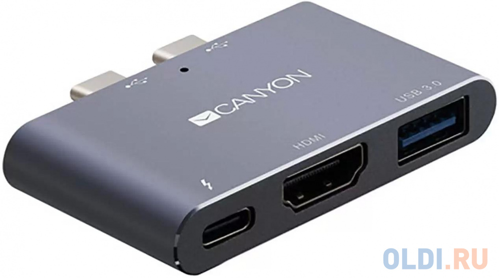 CANYON DS-1 Multiport Docking Station with 3 port, with Thunderbolt 3 Dual type C male port, 1*Thunderbolt 3 female+1*HDMI+1*USB3.0. Input 100-240V, O