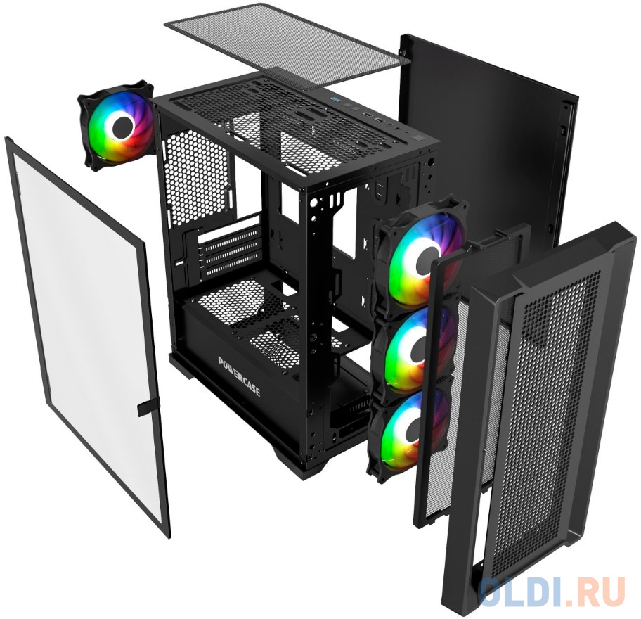 Powercase Alisio Micro X4B V2, Tempered Glass, 4х 120mm ARGB fans, ARGB HUB, чёрный, mATX  (CAMCXB-A4) в Москвe