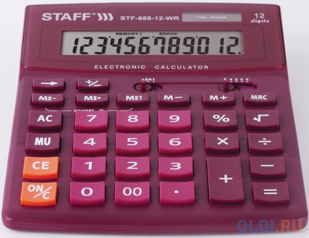 Калькулятор настольный STAFF STF-888-12-WR 12-разрядный бордовый 250454