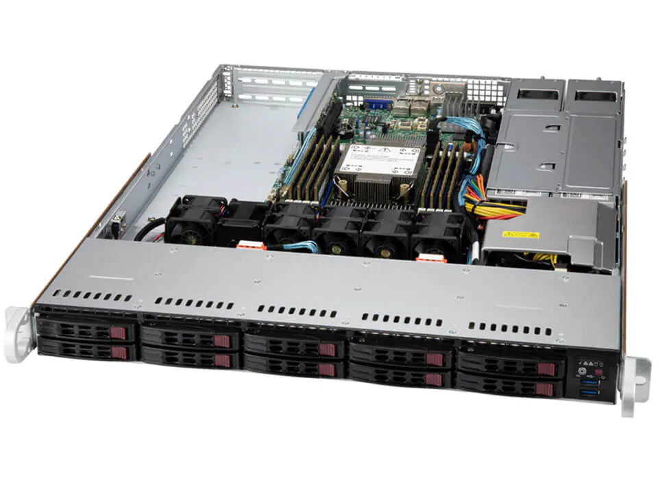 Серверная платформа SuperMicro SYS-110P-WR, 1xSocket4189, 8xDDR4, 10x2.5 HDD HS, 1xM.2-PCI-E/SATA, 2xGLAN, IPMI, Redundant 2x750 Вт, 1U (SYS-110P-WR)