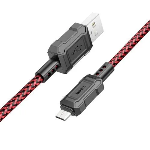 Кабель USB-Micro USB, экранированный, 2.4А, 1 м, красный, HOCO Leader X94