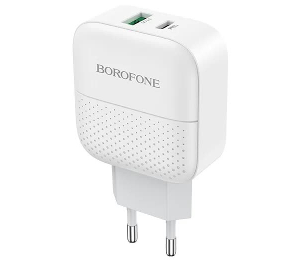 Сетевое зарядное устройство Borofone BA46A Premium, USB+Type-C, PD18+QC3.0, белый (27343)