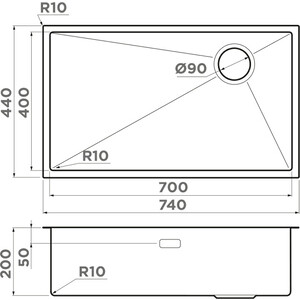 Кухонная мойка Omoikiri Taki 74-U/IF-GB Side графит (4993172) в Москвe