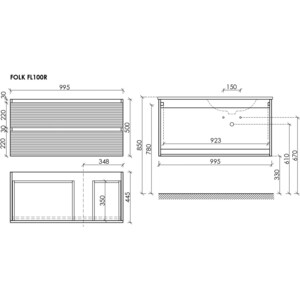 Тумба с раковиной Sancos Folk 100х45 правая, Ergraut soft (FL100RES, CN7015)