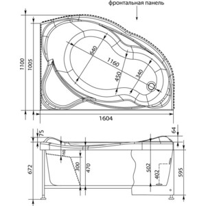 Акриловая ванна Aquanet Jamaica 160x110 R правая, с каркасом и панелью (205503, 139559)