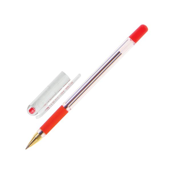 Ручка шариковая масляная с грипом MUNHWA MC Gold, КРАСНАЯ, корпус прозрачный, узел 0,5 мм, линия письма 0,3 мм, BMC-03, (12 шт.)
