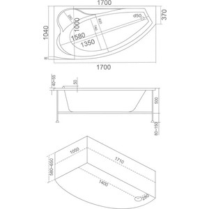 Акриловая ванна BAS Николь 170x100 правая, со шторкой, каркасом и панелью