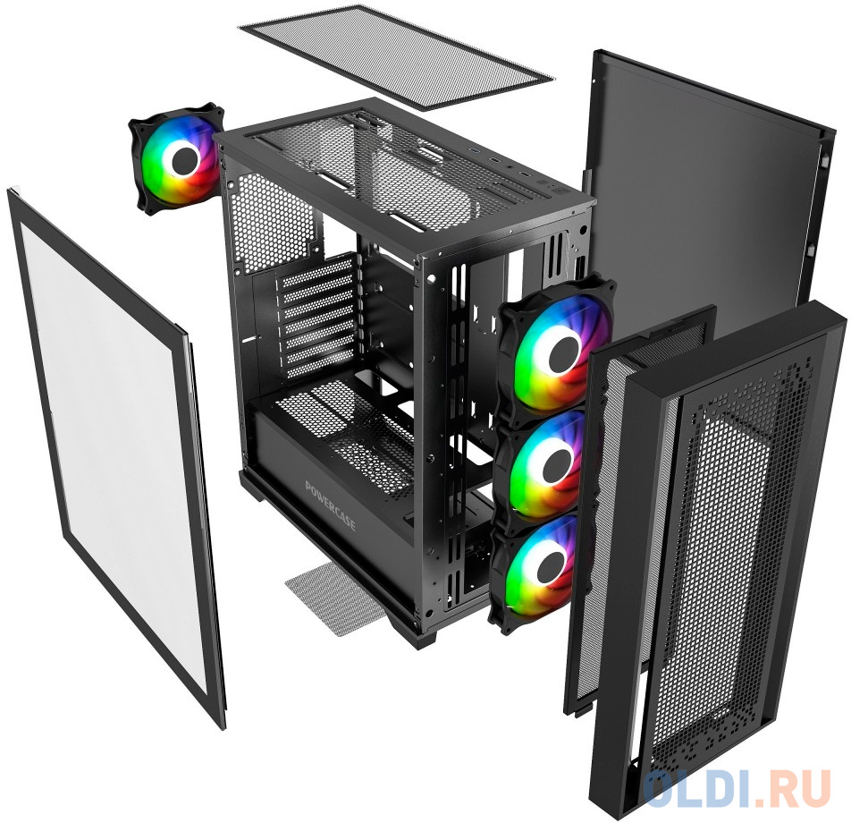 Powercase ByteFlow Black, Tempered Glass, 4x 120mm ARGB fans, ARGB HUB, чёрный, ATX  (CBFB-A4) в Москвe