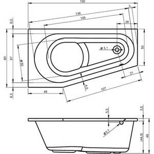 Акриловая ванна Riho Delta 150x80 R правая, с ножками (B066001005, 207093) в Москвe