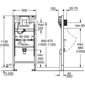 Инсталляция для писсуара Grohe Rapid SL с блоком смыва Rapido U (38786001)