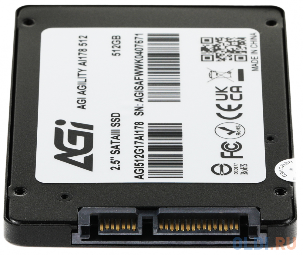 2.5&quot; 512GB AGI AI178 Client SSD SATA 6Gb/s, 538/486, IOPS 41/78K, MTBF 1.6M, 3D TLC, 300TBW, 0,54DWPD, RTL{100} (610224) в Москвe