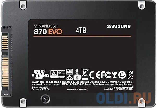 Твердотельный накопитель SSD 2.5" Samsung 4.0Tb 870 EVO Series <MZ-77E4T0B/EU> (SATA3, up to 560/530MBs, 98000 IOPs, 3D TLC, MKX, DDR4 4Gb, в Москвe