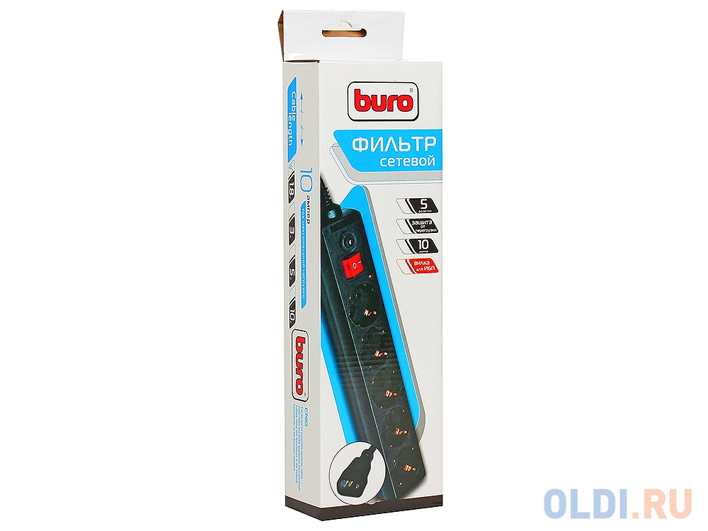 Сетевой фильтр Buro 500SH-1.8-UPS-B 1.8м (5 розеток) черный
