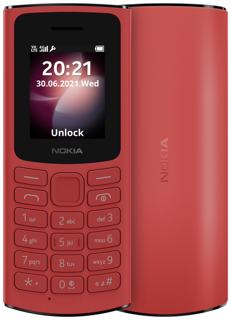 Мобильный телефон Nokia 105 4G DS (2021), 1.8" 120x160 TN, 128Mb RAM, 48Mb, 3G/4G, 2-Sim, 1020mAh, micro-USB, красный (16VEGR01A01)