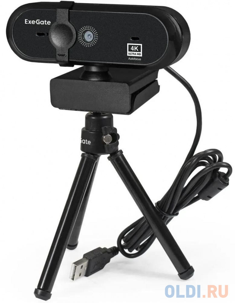 Веб-камера ExeGate Stream HD 4000 4K UHD T-Tripod (матрица 1/3" 8 Мп, 3840x2160, 32fps, 4-линзовый объектив (стекло), автофокус, шторка, USB, мик