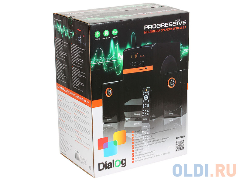 Колонки Dialog Progressive AP-240B BLACK 2.1, 50W+2*10W RMS, Bluetooth, USB+SD reader