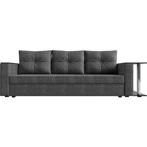 Прямой диван Лига Диванов Атланта Лайт со столом рогожка серый правый (112489)