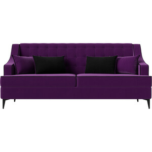 Прямой диван Лига Диванов Марк микровельвет фиолетовый\черный (111909)