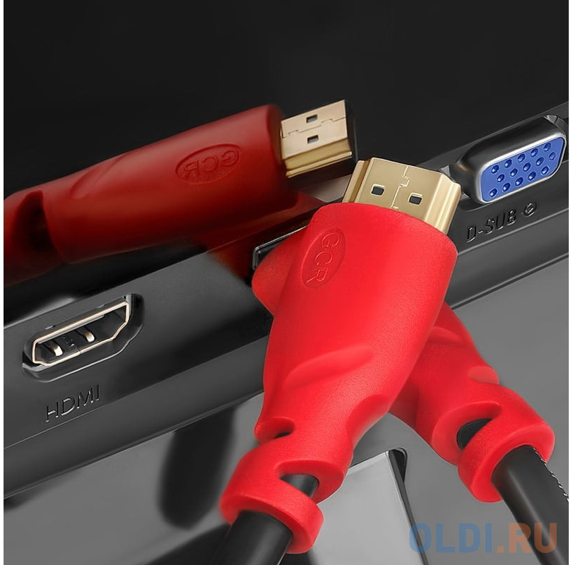 GCR Кабель 1.0m HDMI версия 1.4, черный, красные коннекторы, OD7.3mm, 30/30 AWG, позолоченные контакты, Ethernet 10.2 Гбит/с, 3D, 4K GCR-HM350-1.0m, э