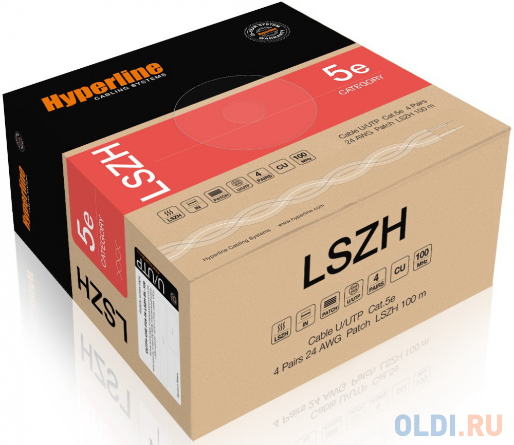 Hyperline UUTP4-C5E-P24-IN-LSZH-WH-100 (100 м) Кабель витая пара