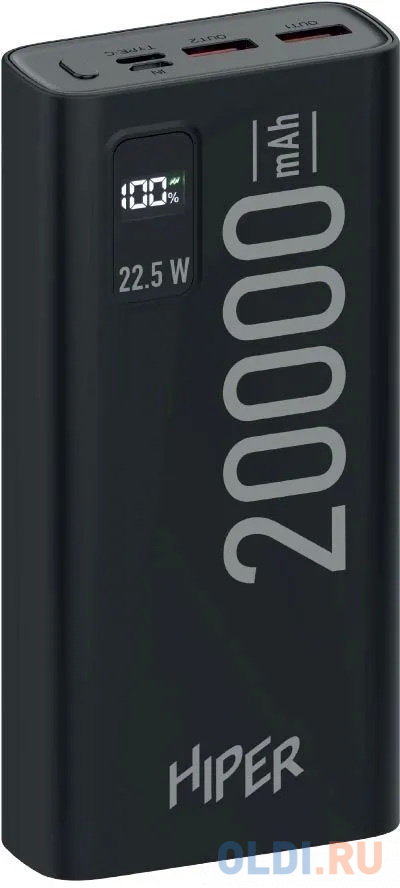 Мобильный аккумулятор Hiper EP 20000 20000mAh 3A QC PD 2xUSB черный (EP 20000 BLACK) в Москвe