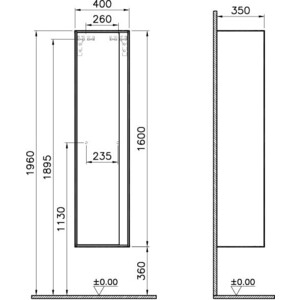 Пенал Vitra Metropole 40x160 L сливовое дерево/черное стекло (58204)