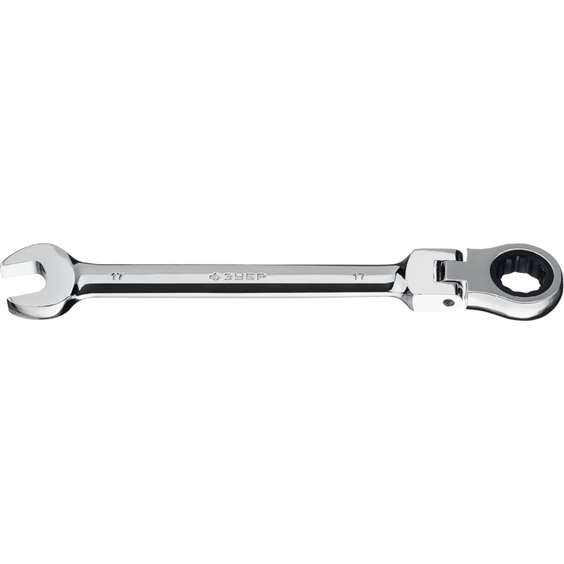 Ключ гаечный комбинированный 17x17 мм, CrV, трещотка, шарнирная головка, ЗУБР Профессионал (27101-17)