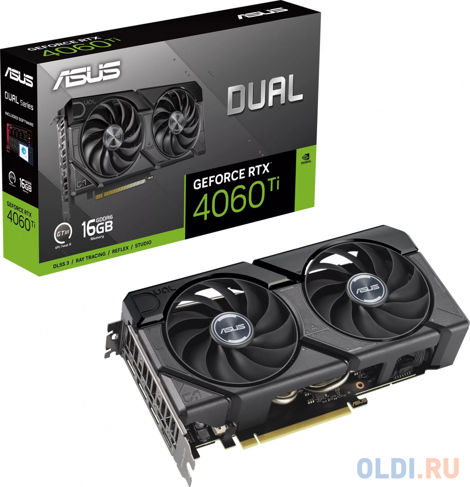 Видеокарта ASUS NVIDIA  GeForce RTX 4060TI DUAL-RTX4060TI-16G-EVO 16ГБ Dual, GDDR6, Ret