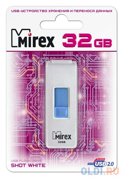 Флеш накопитель 32GB Mirex Shot, USB 2.0, Белый