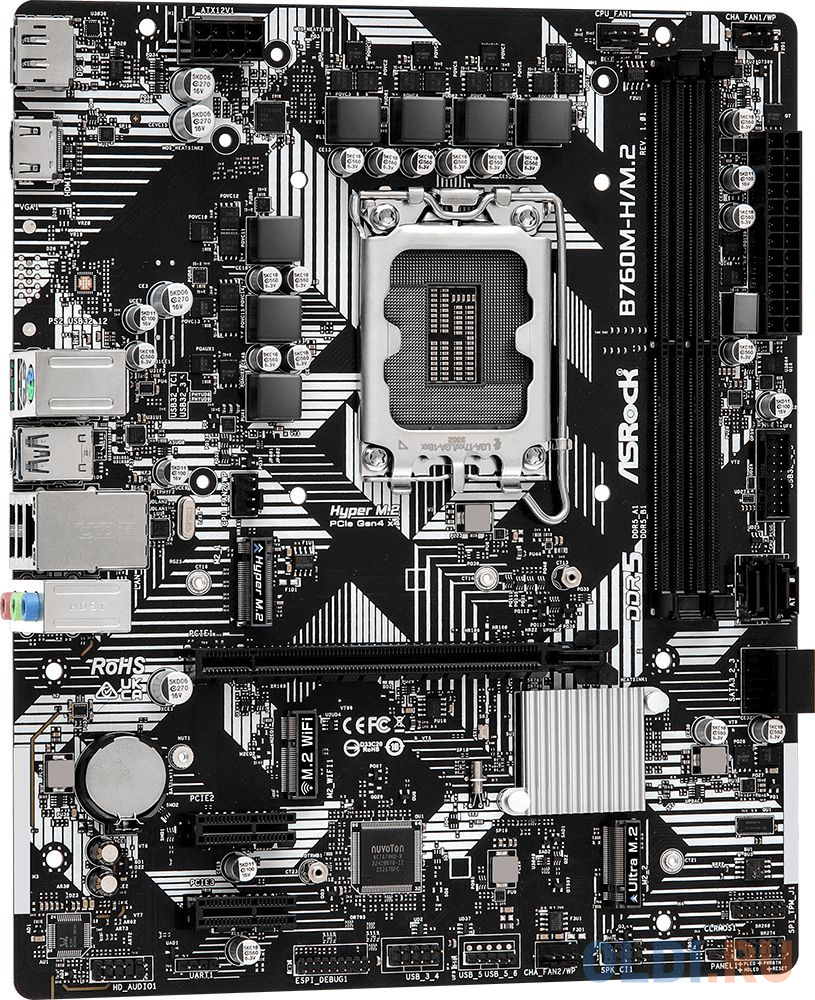 Материнская плата Asrock B760M-H/M.2 Soc-1700 Intel B760 2xDDR5 mATX AC`97 8ch(7.1) GbLAN RAID+HDMI+DP в Москвe